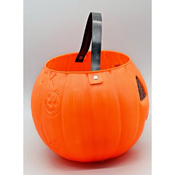 AJ Renzi Halloween Blow Mold Trick Or Treat Pumpkin Cat Bucket 2 Sided Vintage - Picture 2 of 10